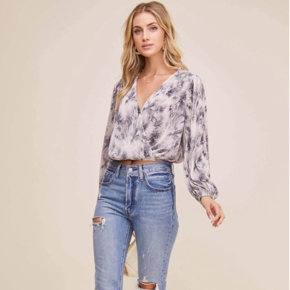 Astr Tie-Dye Blouse in Black and White - Picture 3 of 13